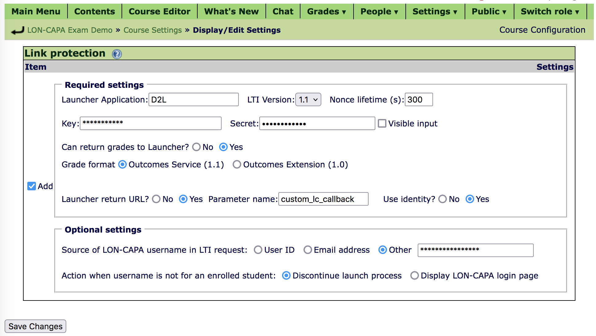 Course Settings Link Protection Screenshot